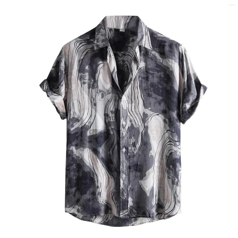 Mäns casual skjortor sommaren män hawaiian skjorta slipsfärgning Löst kort ärm Lapel halsknappar strand streetwear toppar camisa