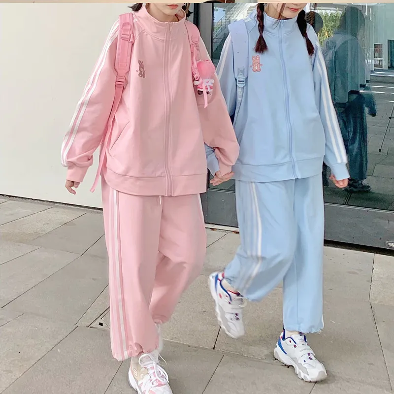 Women's Two Piece Pants Hoodie 2 Pieces Sports JK kawaii Sweatpants Trousers Sets Preppy Style Girls Summer Streetwear Casual Korean 230106