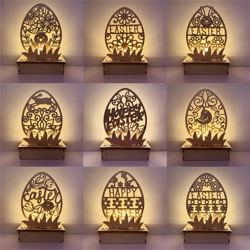 Happy Easter Party Tabletop Decoration Wooden DIY LED Easter Desktop Ornament Farmhouse Outdoor Yard Decor