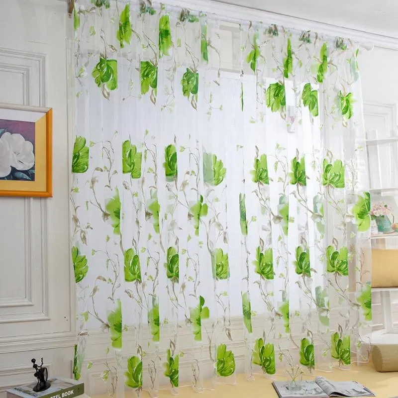 Cortina 1 PCS Vines Leaves Tulle Door Window Drape Panel Sheer Scarf