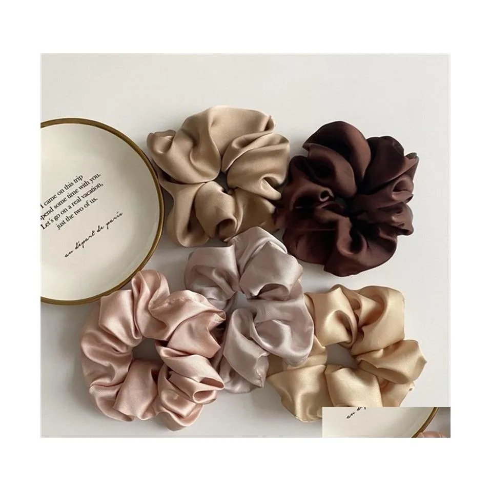 Haaraccessoires 1 pc Satin Silk Solid Color Scrunchies Elastic Bands Dames Girls Ponytail Holder Ties Rope 847 V2 Drop Delivery Baby DHPWV