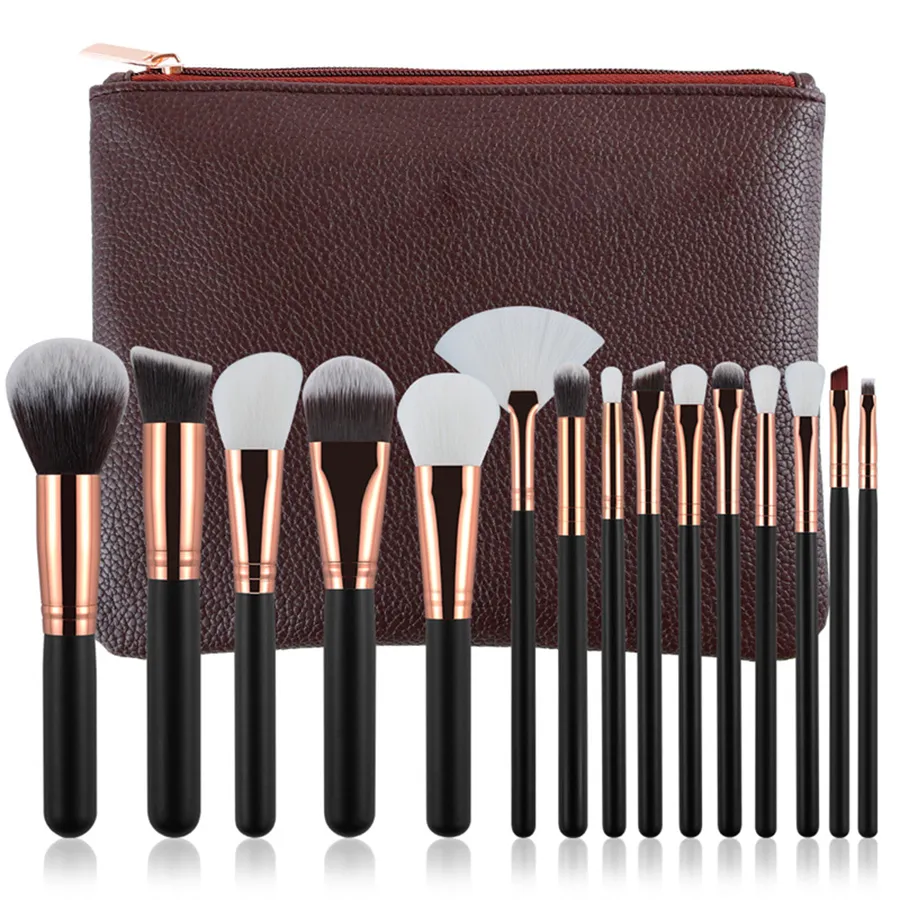 Makeup Borstes 15st Set Brush With Bag Professional Brush for Powder Foundation Blush Eyeshadow