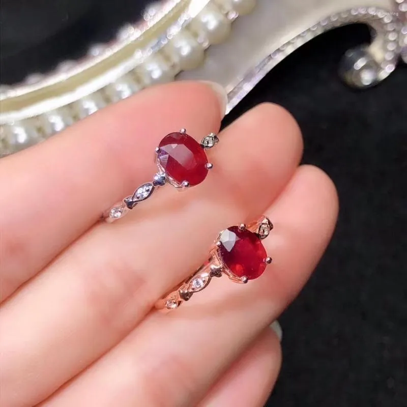 Cluster Ringen Klassieke Rode Ruby Edelsteen Ring Voor Vrouwen Sieraden Echt 925 Zilver 6x8mm Grootte Natuurlijke Gem meisje Party Gift