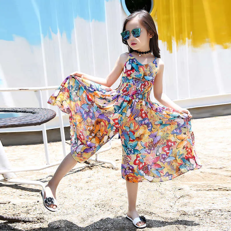 Meisjesjurken Girls Flower Boheemse zomerjurk Childkids meisje strandjurken chiffon jurken bloemen tienermeisjes kleding 6 8 10 12 14 jaar t230106