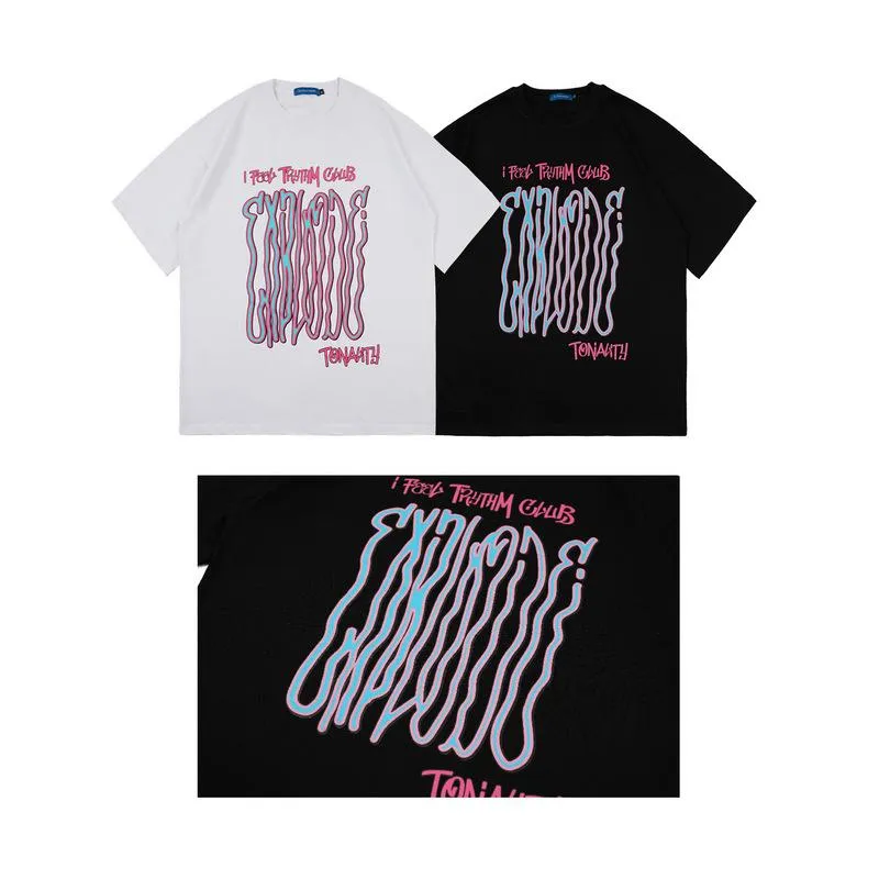 Men's T-skjortor American Street Retro Graffiti Vibe Style Kort ärm T-shirt Män och kvinnor Älskare Dark Hip Hop Tide Brand Half Ins