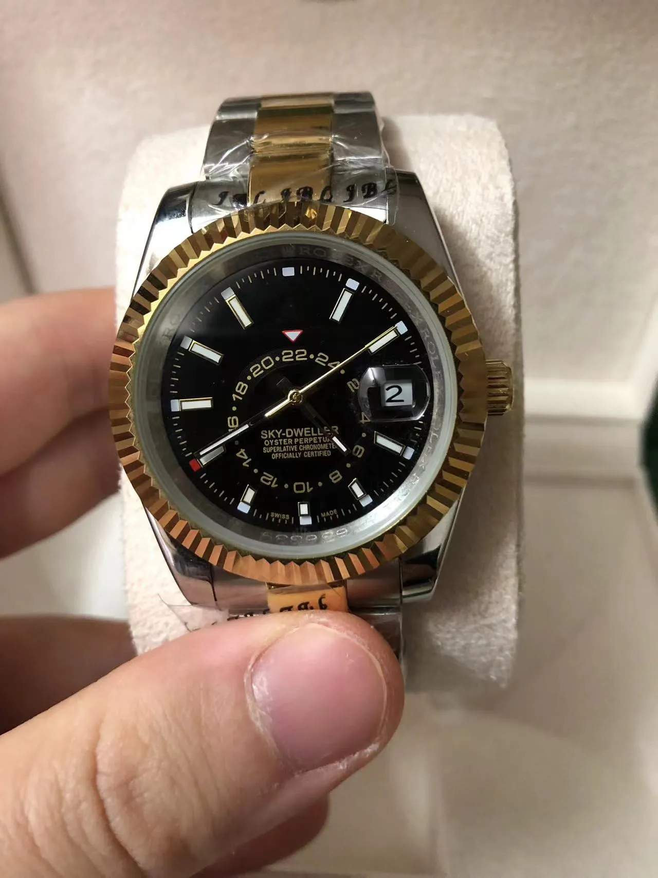 2023With original box 남자 시계 41mm sky-Dweller Ice white 아랍어 희귀 다이얼 자동 패션 숫자 남자 시계 접는 기계식 시계 없음 크로노 그래프