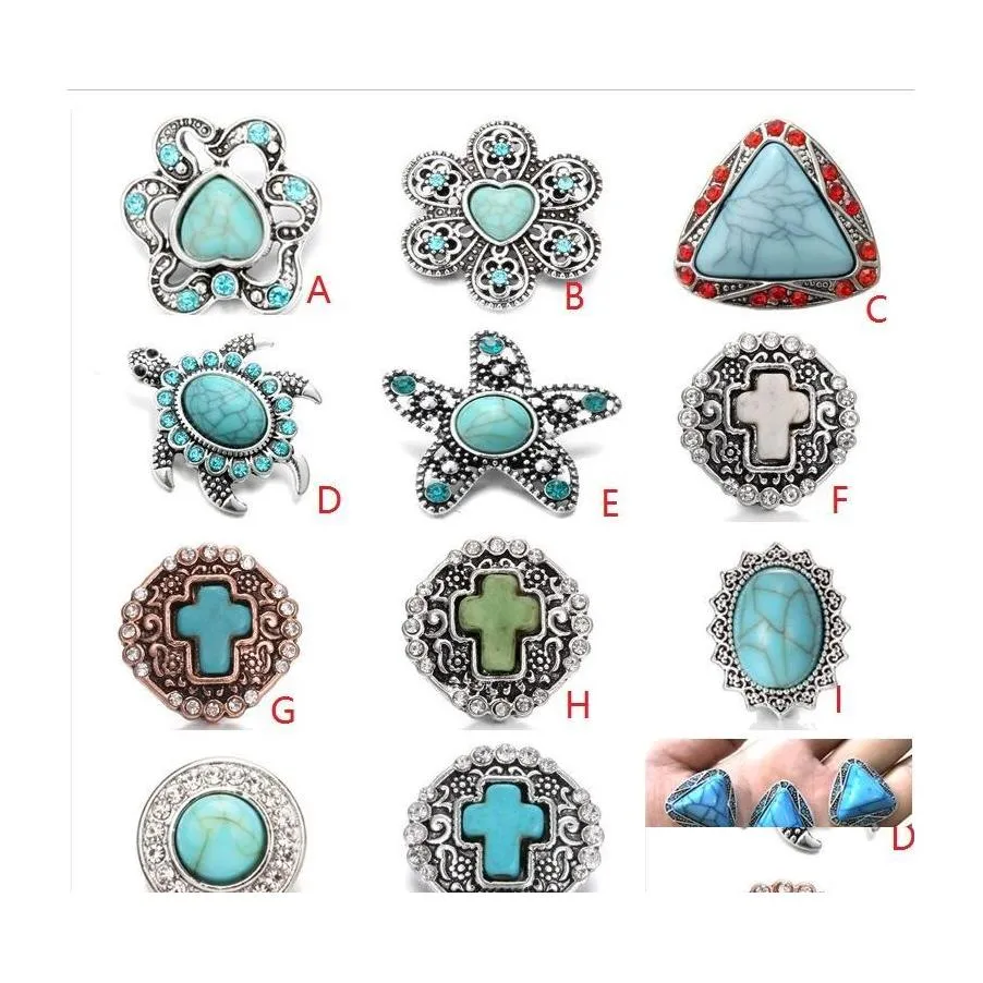 CLASPS HOOKS NOOSA TURQUOSE 18mm Snap Button Cross Natural Stone Triangle Love Heart Chunks Diy Ginger Charms Armband Halsband D DHTXP