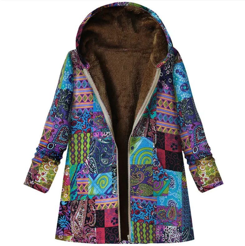 Women's Down Parkas Bohemian Plus Size Winter Velvet for Women Warm Coats with Hooded Ladeis Vintage Large Fashion Jackets Trend 5XL 4XL 230107