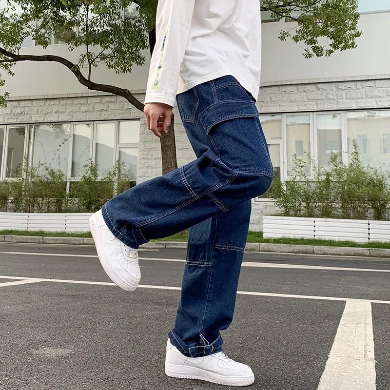 Jeans da uomo LN Uomo Gamba larga Hip Hop Pantaloni casual larghi in denim dritto Streetwear Pantaloni da skateboard Pantaloni neutri Plus Size 230106