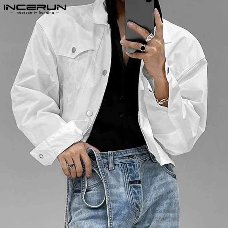 Men s Jackets INCERUN Fashion Lapel Collar Long Sleeve Solid Color Button Crop Coats Streetwear Casual Outerwear S 5XL 7 230106