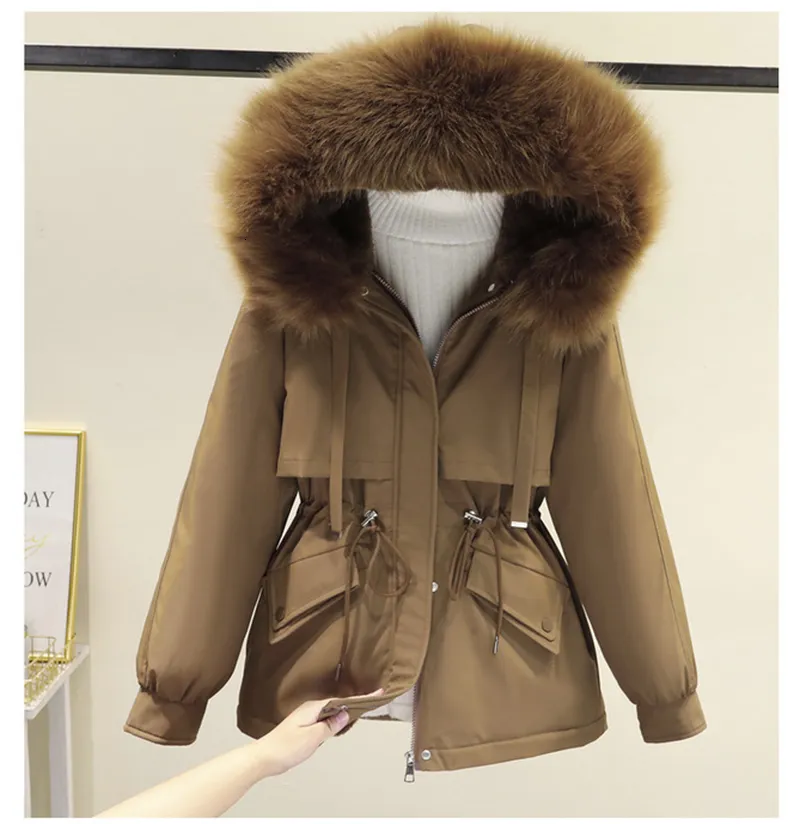Logo de algodão parkas feminino acolchoado mais tamanho 2xl inverno jaqueta de peles grande mulher solta mana quente com capuz casaco de casaco 230107