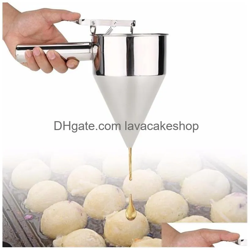 Cuisson Pâtisserie Outils Pâte en acier inoxydable Pancake Ball Distributeur Gâteau Cupcake Pâte Entonnoir Ménage Takoyaki Hine Octopus Balls Dhmbn