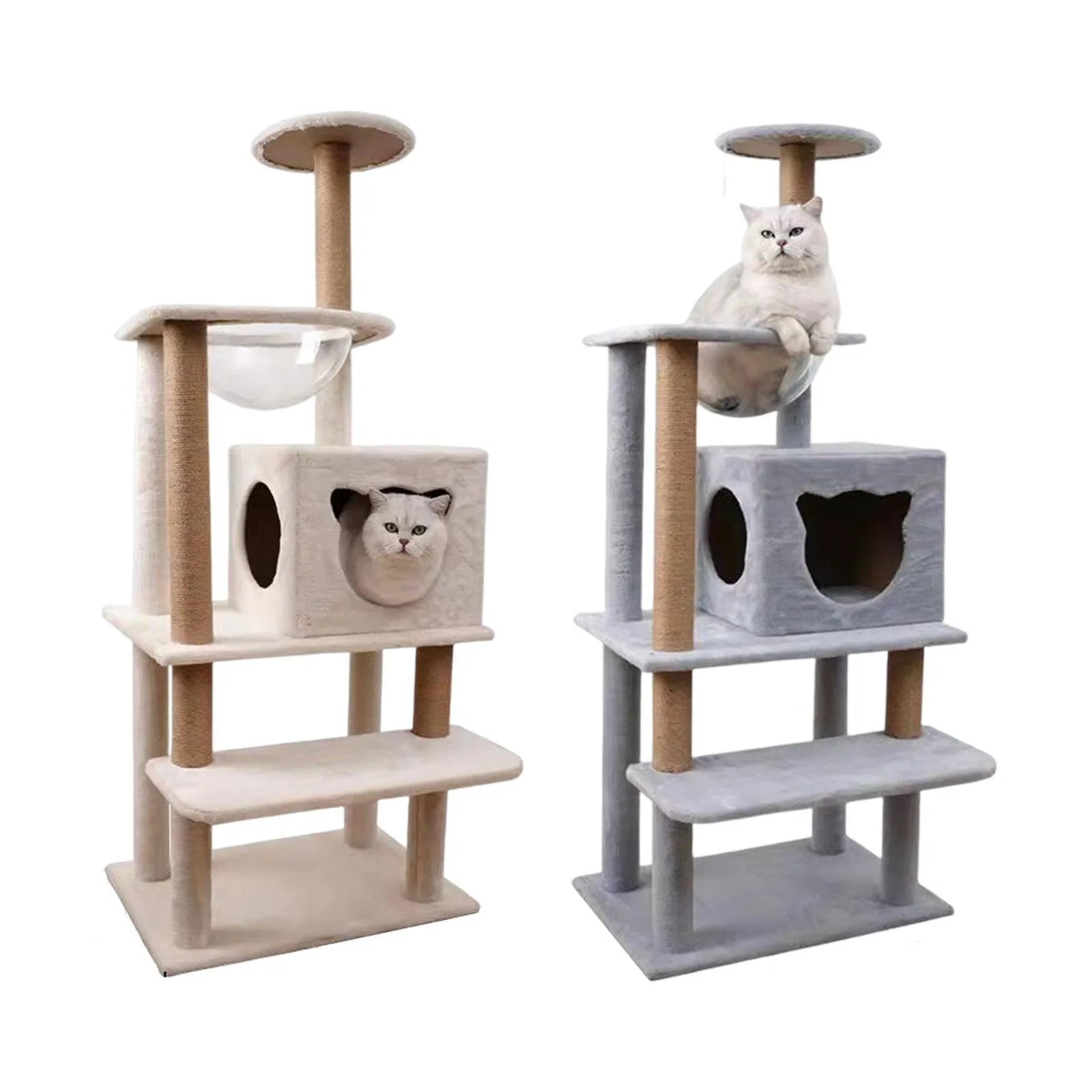 Multi Level Cat Scratching Post Cat Condo Climbing Stand Hammock Velvet Platform Velvet Cat Tree Towers for Grind Claws Kitty