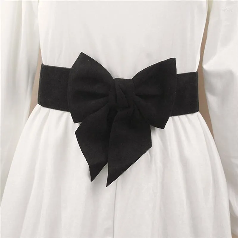 Bälten bred elastisk bälte kvinnors bowknot bälte stretchig båge för kvinnliga klänningar stor knut korsett midjeband