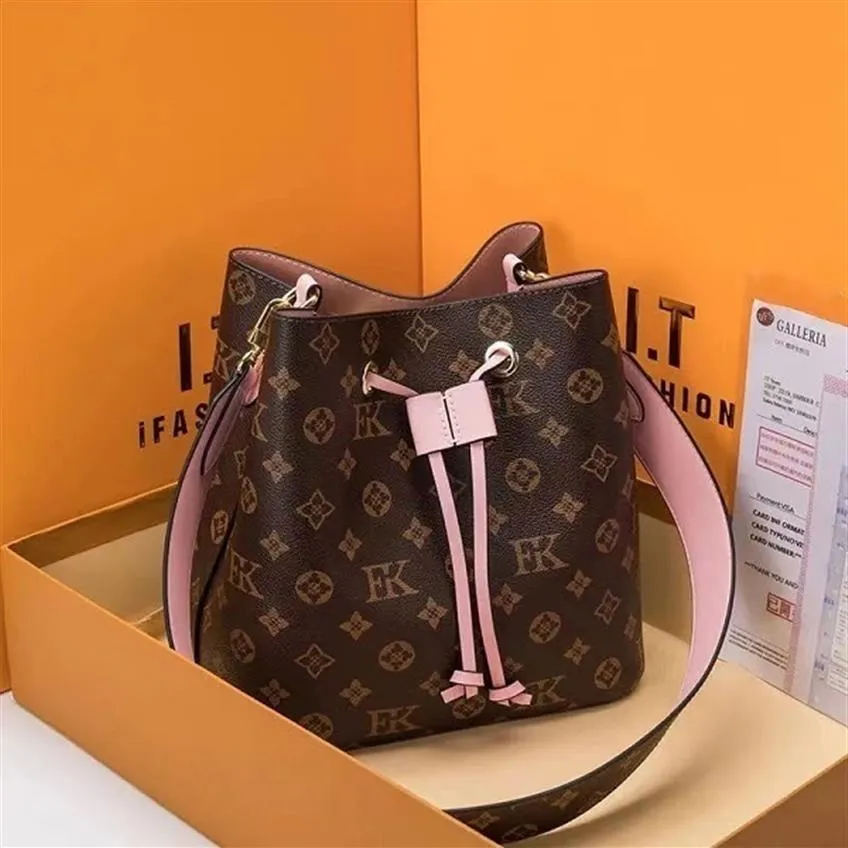solds luxurys مصممي الأزياء حقائب NEONOE دلو حقائب اليد زهرة المحافظ النساء حمل العلامة التجارية إلكتروني جلد طبيعي الكتف Ba2256