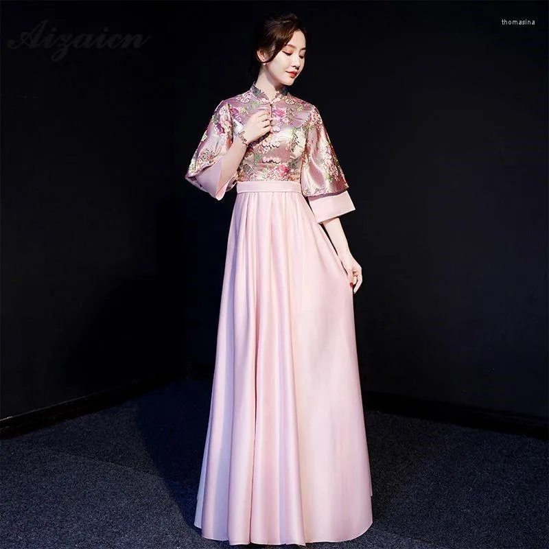 Roupas étnicas moda rosa rosa longa cheongsam moderno chinoise party vestidos oriental vestido de dama de honra qi pao feminino vestido de noite chinês qipao