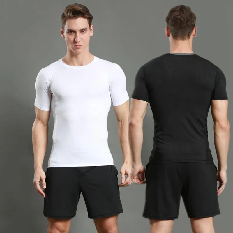 Running Jerseys Male T-Shirt Compression Fitness Workout Shirts Gym Quick Dry Sports Shirt Training Kort ärmar Män