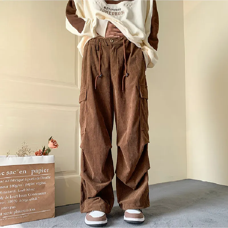 Herenbroek Japanse Y2K Losse rechte wideleg broek voor mannen en vrouwen oversized High Street Ins Casual Large Pocket Personality Overalls 230107