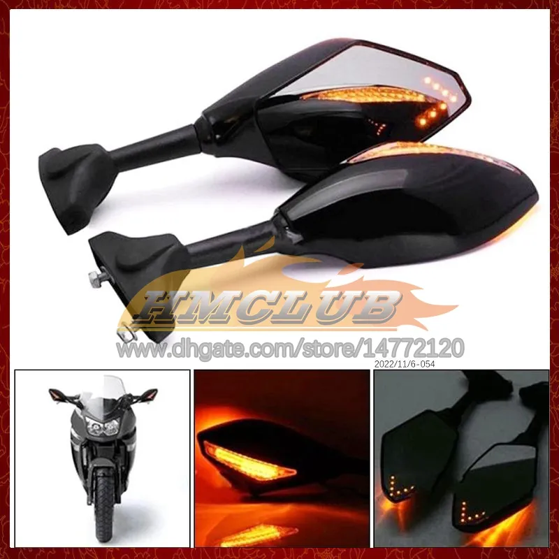 2 X Motorcycle LED Turn Lights Side Mirrors For KAWASAKI NINJA ZX10R ZX 10R 10 R 1000 ZX-10R ZX1000 06 07 2006 2007 Carbon Turn Signal Indicators Rearview Mirror 6 Colors