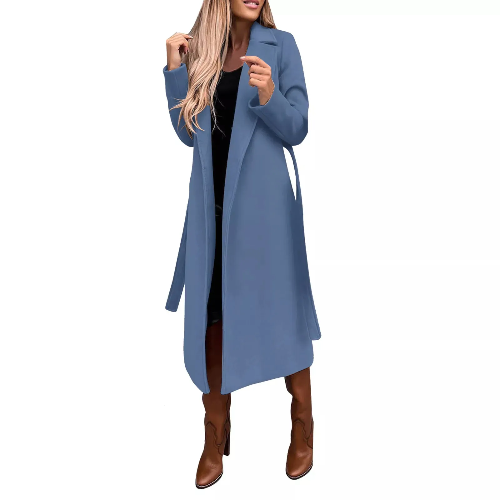 Women's Faux Wool Coat Long Trench Coats Ladies Slim Jackets Long