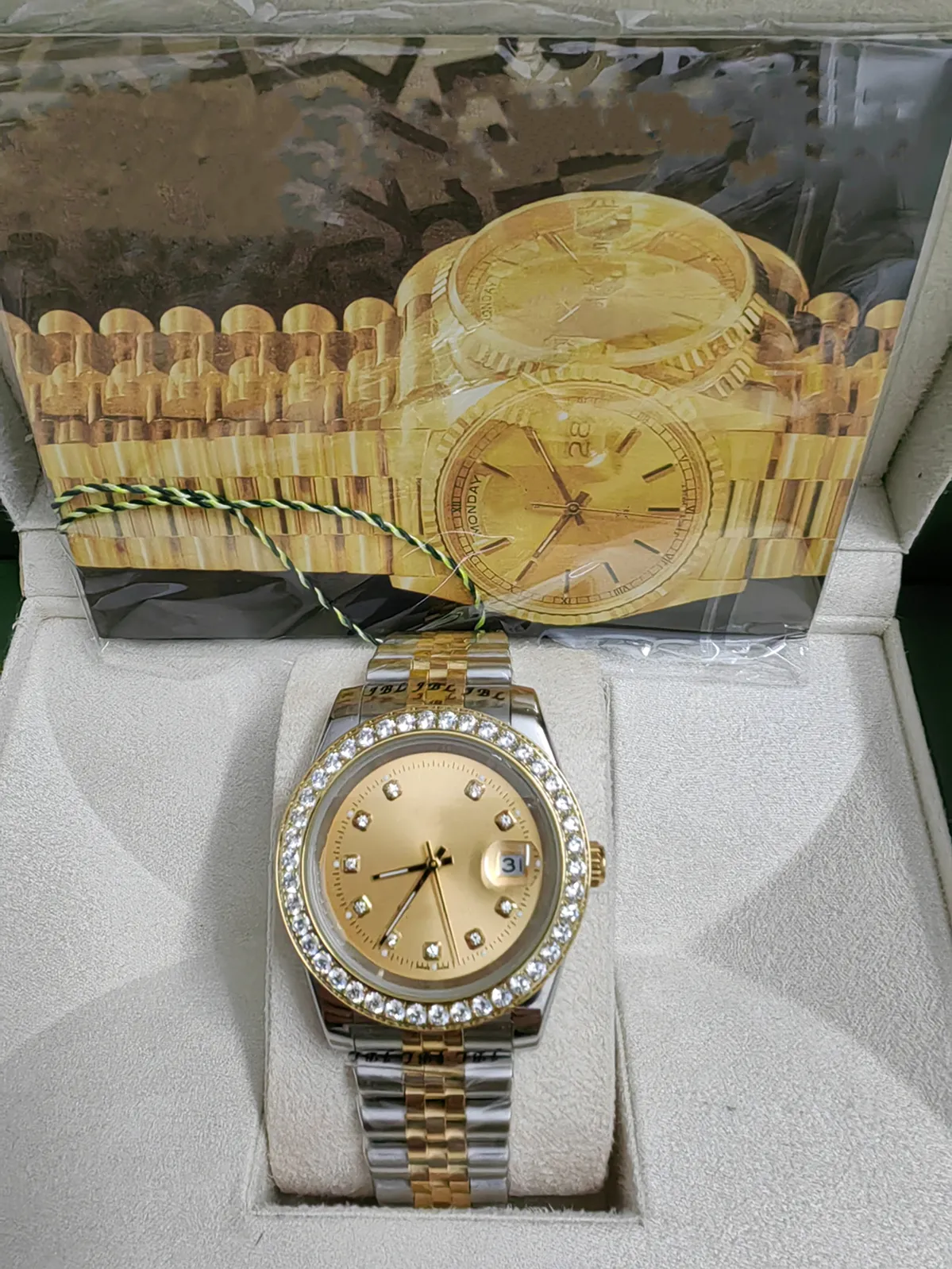 Kerstcadeau Zwitserse saffier hoogwaardige automatische horloges originele dooscertificaat 41 mm heren 18kt gouden president Silver Diamond Dial 118238 Sant