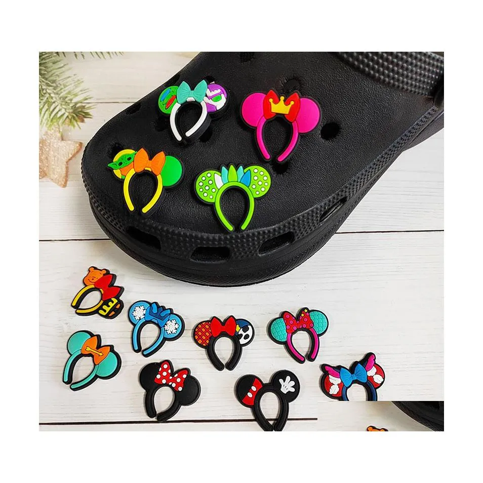 Shoe Parts Accessories Charms Wholesale Cute Mouse Ears Headband Cartoon Clog Pvc Decoration Buckle Soft Rubber Clog Fast Drop Del Dhtnp