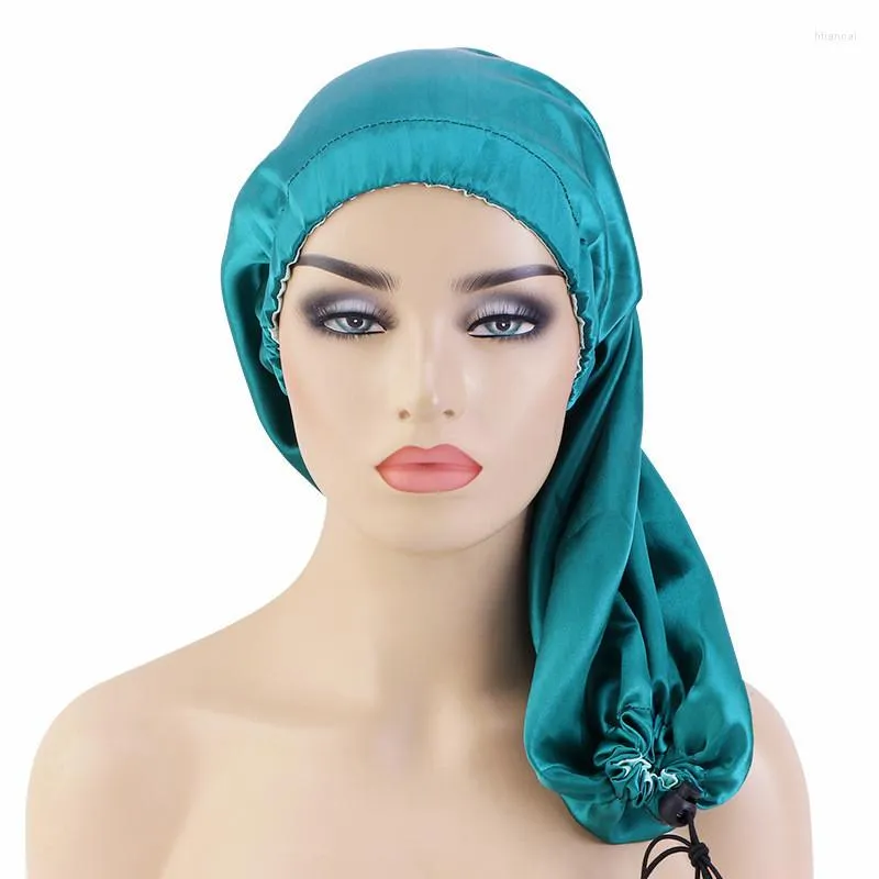 Berets Satin African Women Hair Care Bonnets Adjustable Stretch Sleep Night Turban Hats Bathing Caps Lady Cover Double Layer