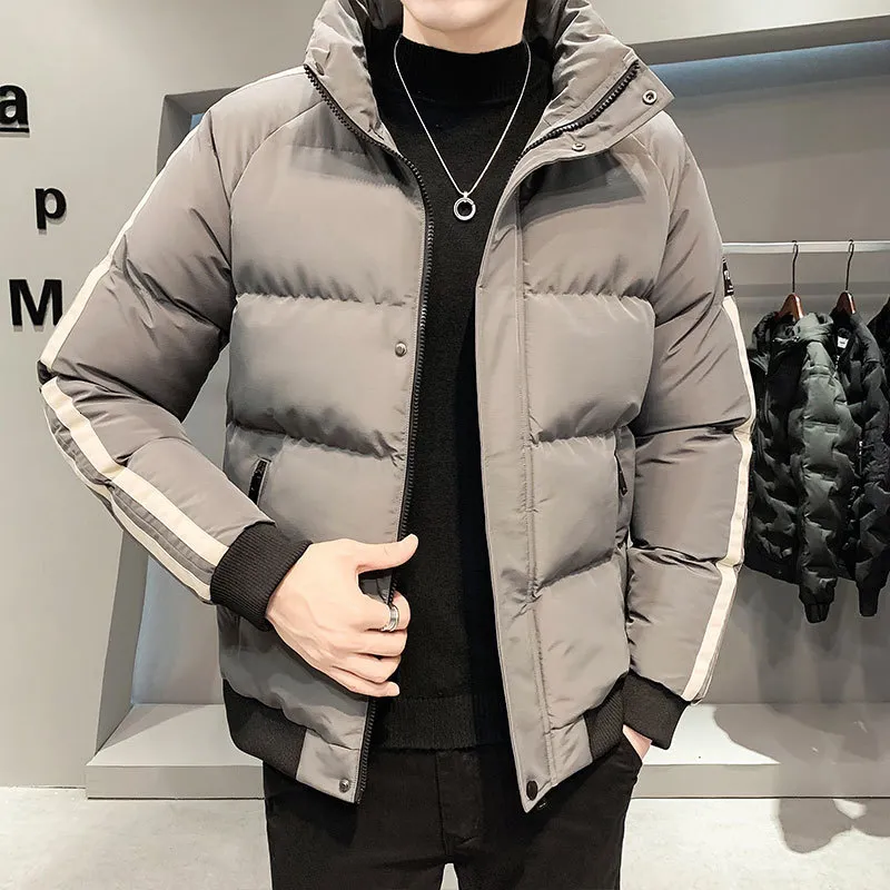 Men's Jackets Sports Style Stand Collar Puffer Winter Casual Fashion Zipper Outwear Thick Cotton Jacket Men Grey Warm heavy Coat 230106