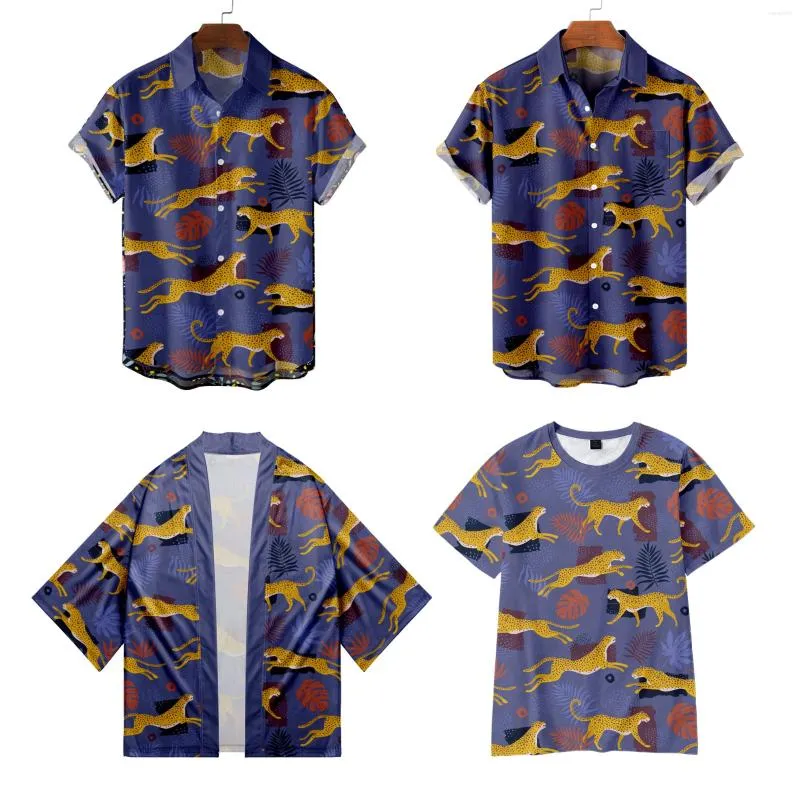 Camisas casuais masculinas 2023 Laro de leopardo para estampa de camisa estampada moda moda havaiana estilo de praia Homem e mulheres camiseta de verão quimono