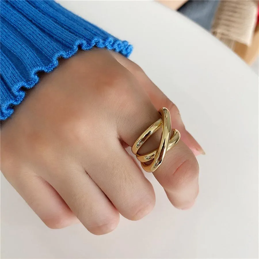 100% 925 Sterling Silver Rings For Women Heavy Multilayer Braided Ring Girls Adjustable Open Rings Statement Jewelry2994