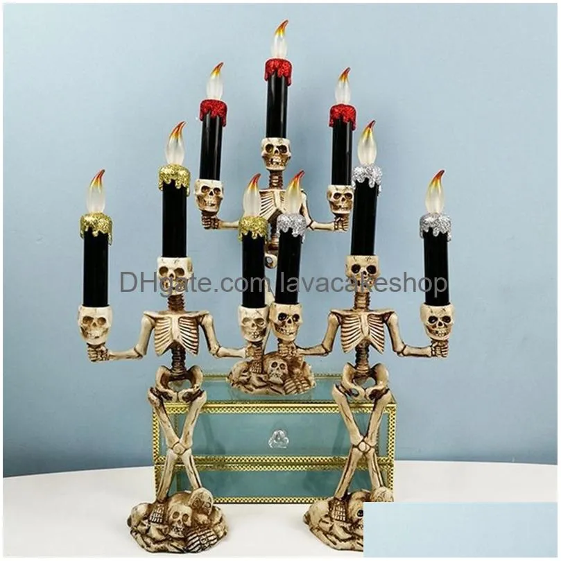 Décoration de fête Led Candle Light Skeleton Halloween Candelabra Skl Lamp Lights Ghost Festival Atmosphere Y201006 Drop Delivery Accueil Dheyb