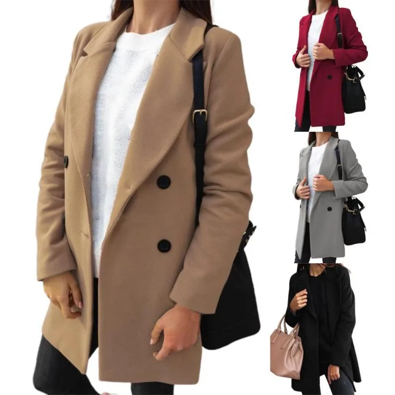 Femmes Mélanges De Laine Femmes Élégantes Manteau Couleur Unie Col Rabattu À Manches Longues Épais Automne Dame Chaud Veste Formelle Pour Le Travail Femme Extérieur