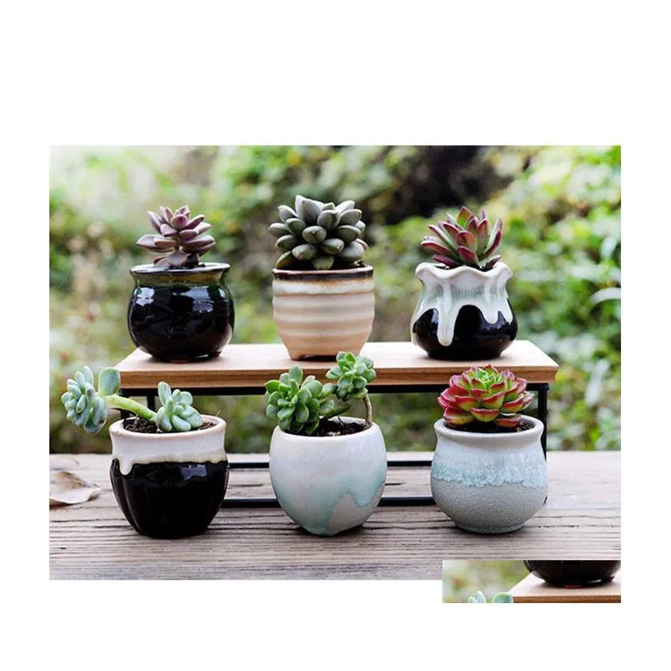 Pots de jardinières 6 pièces Pot de plante en céramique fleur succulente débit variable pour le bureau de la maison sans livraison directe jardin patio pelouse Supp Dhxjk