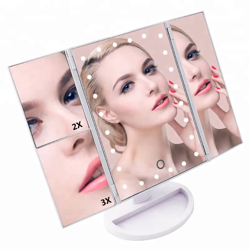 Makeup Mirror with Lights Touch Screen Switch Portable Trifold Makeup Mirror
