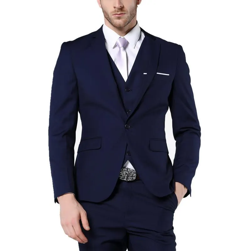 Herrdräkter blazers privat specialanpassad 2023 Slim Fit Mens Solid Color Navy Bue Splicing Suit Wedding For Business