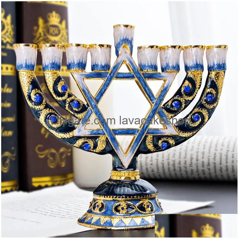 Candle Holders H D 9 Branch Magen David Menorah Handpainted Holder Collection For Hanukkah Shabbat Christmas Ceremony Home Decor Gif Dhn9N