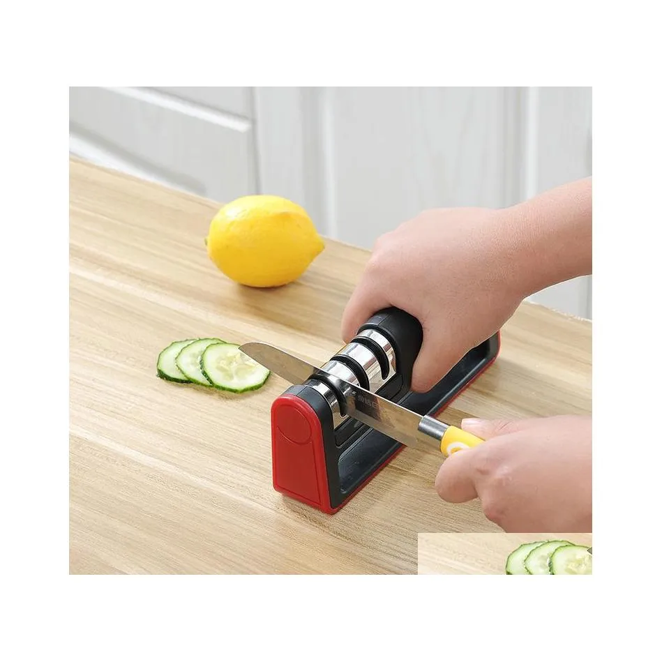 Sharpeners Kitchen Fast Tungsten Steel Shargener ترقية ثلاث مراحل أدوات شحذ السكين السري