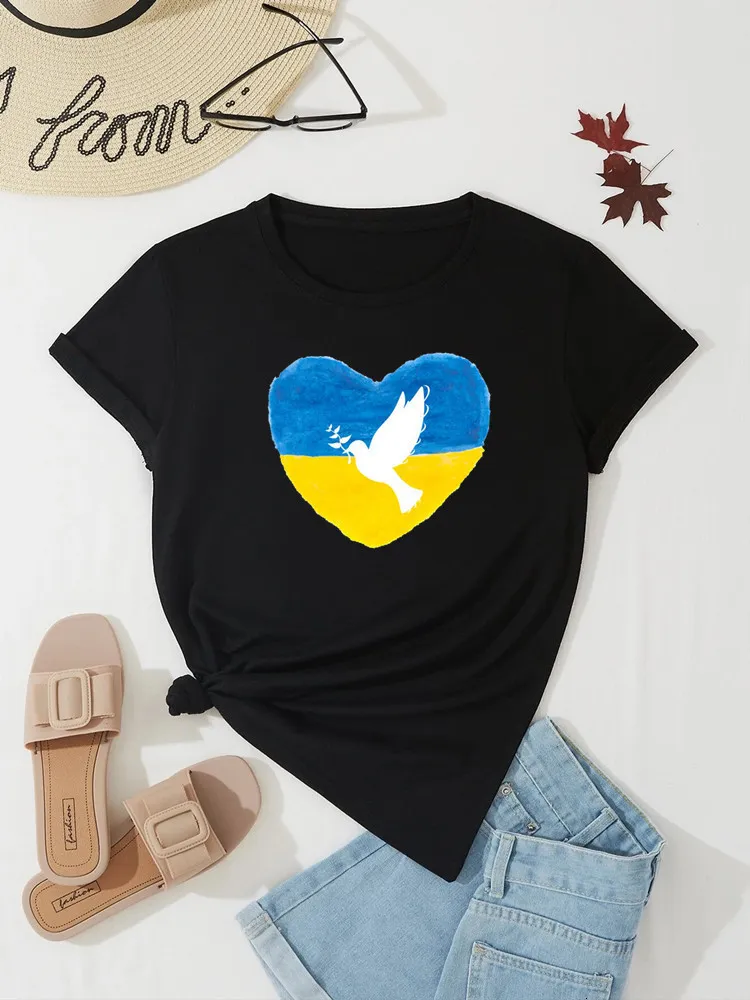 Women s T Shirt Women Harajuku Summer Ukraine Flag Sunflower Printed shirt Political Round Neck Short Sleeve Pullover op 230106