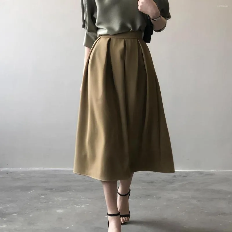 Skirts 2023 Summer Women's Mid-Length High Waist Large Swing Pleated Korean Style Elegant Vintage A Line Clothing Female 9652