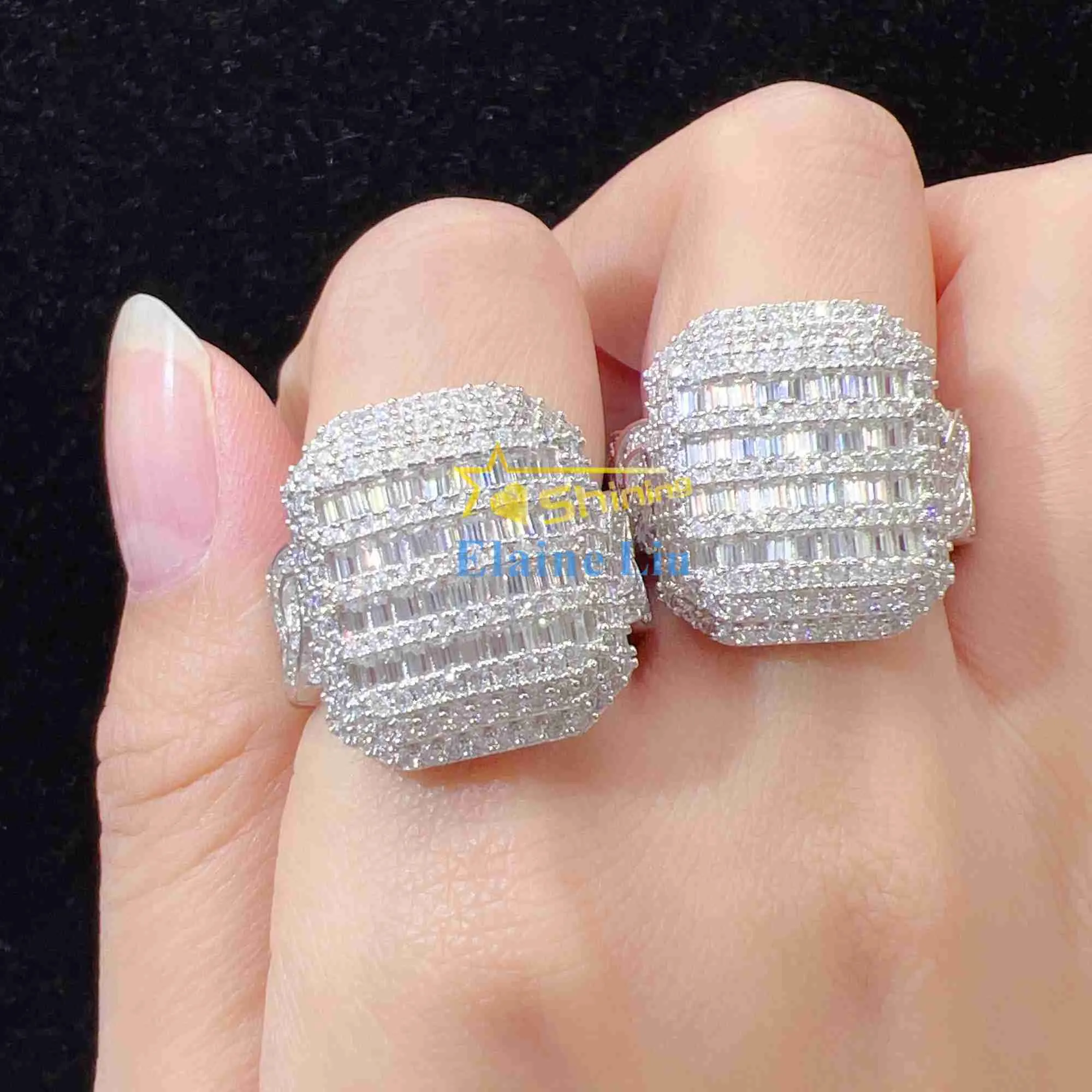 Mode Hip Hop Fine Jewelry Mens Silver Rings Anpassade VVS Moissanite Iced Out Ring