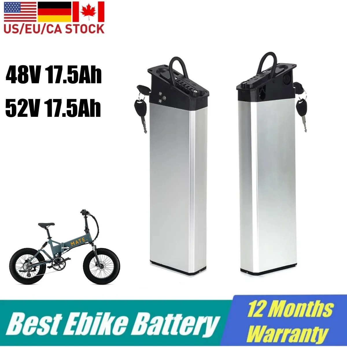 メイトx E自転車バッテリー48V 17.5AHエビケルインチューブバッテリーパック52V 17.5AMP 14AH用CMACEWHEEL RX20 LANKELEISI X3000PLUS 750W折りたたみ電気脂肪自転車