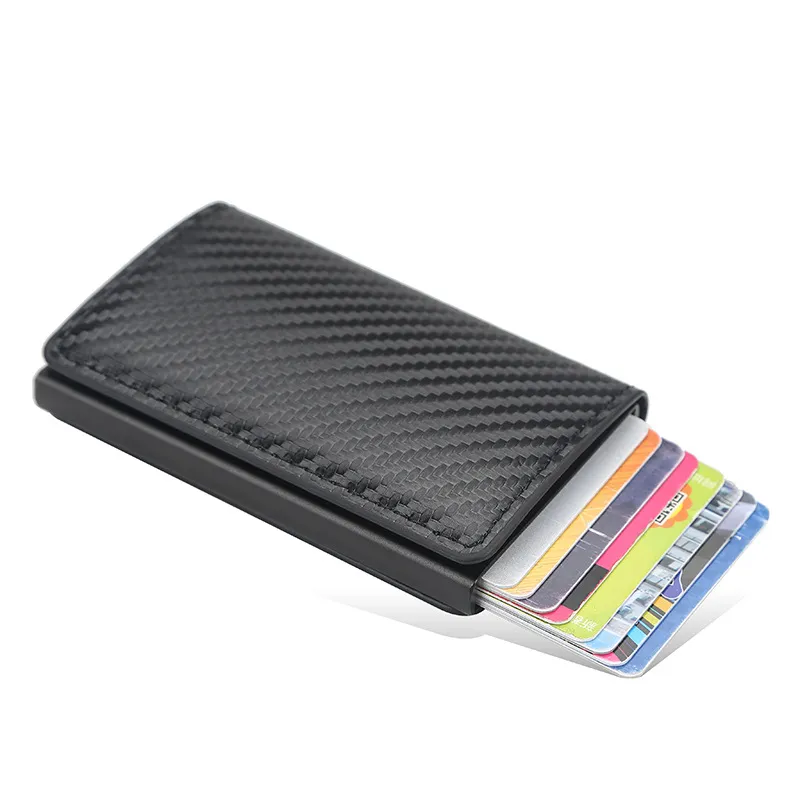 مقطع الألومنيوم النحيف مع مرونة Back Pouch ID حامل بطاقة الائتمان MINI RFID LEATHER WALLET Automatic POPT UP CASE FSTLY5