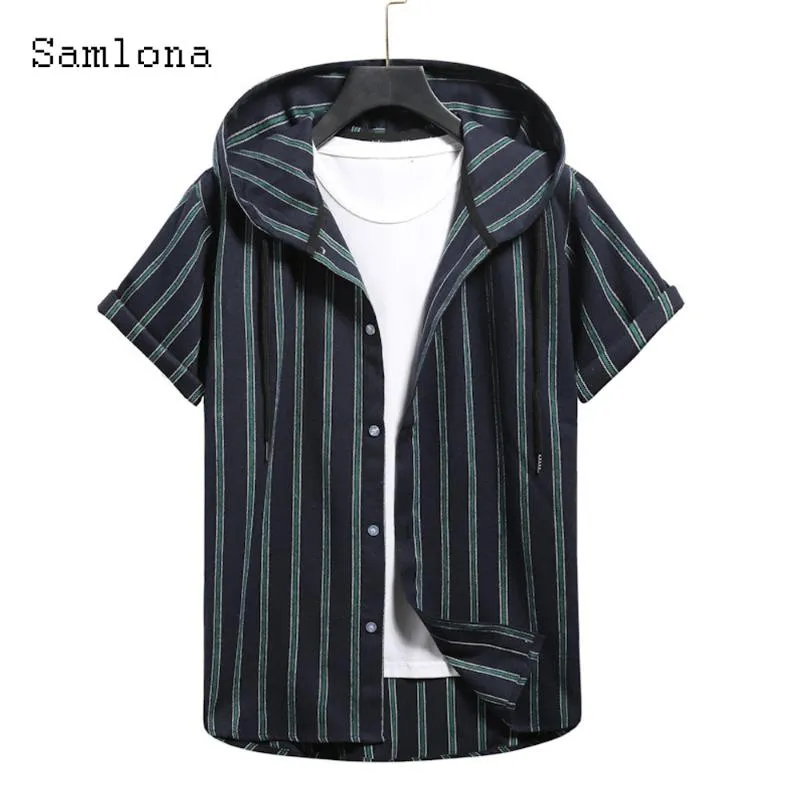 Men's T Shirts Mens Hooded T-shirt Sexy Male Clothing 2023 Summer Fashion Striped Tops Latest Casual Buttons Up Tees Shirt Men HoodiesMen's