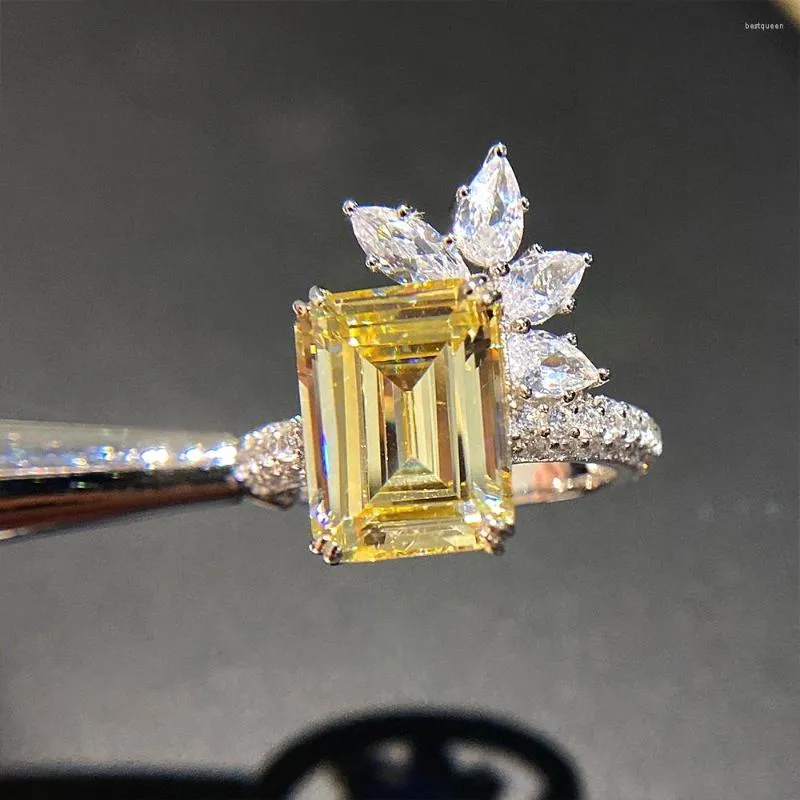 Wedding Rings Arrival Luxury Women Cubic Zirconia Bling Geometric Square Yellow CZ Ring Party Aesthetic Lady Jewelry