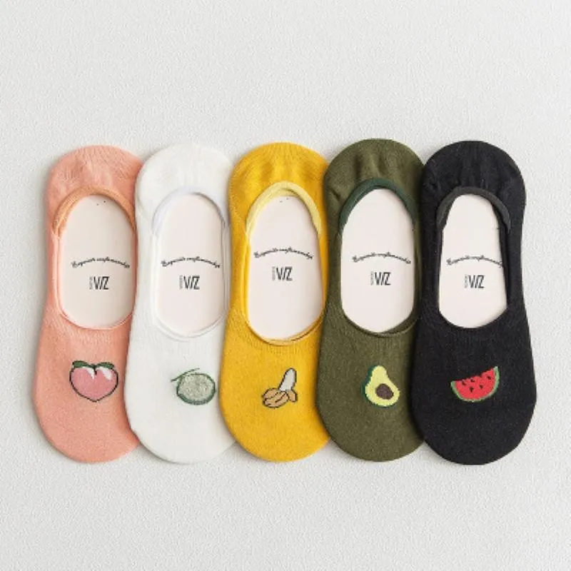 Chaussettes d'été en coton pour femmes, bonneterie fine, dessin animé, mignon, Invisible, silicone, antidérapant, tendance