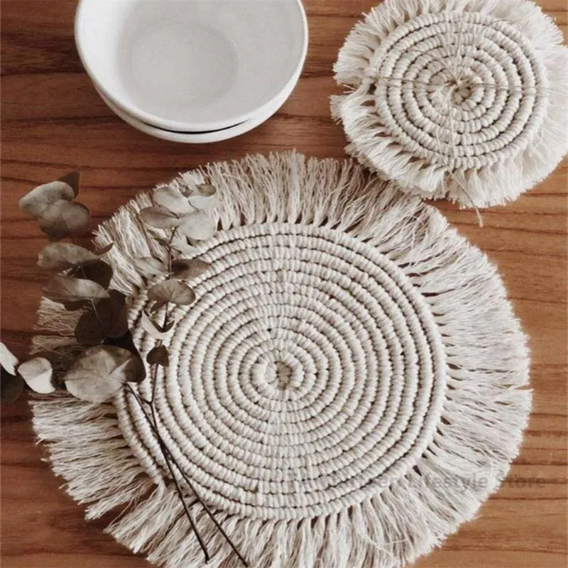 Tafelmatten 30 30 cm grote katoenen vlecht handgemaakte huiskeuken Creative Macrame Cup Cushion Bohemia Style niet-slip mat geschenken