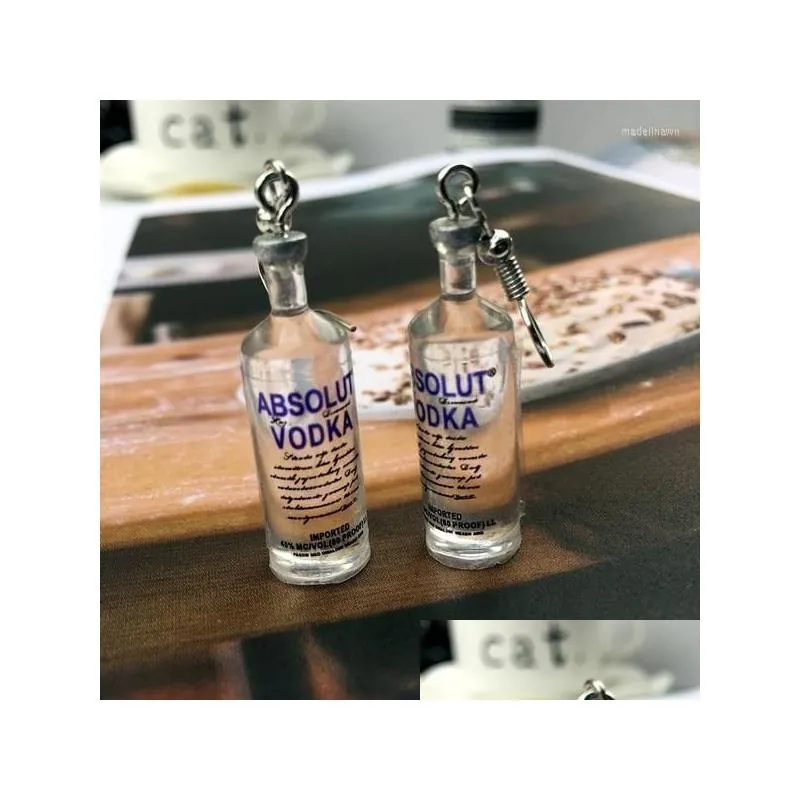 Studörhängen Creative Cool Vodka Bottle Drop Funny Drinking Style Cartoon Transparent Dangle For Women Girls Jewel Delivery DHFBI