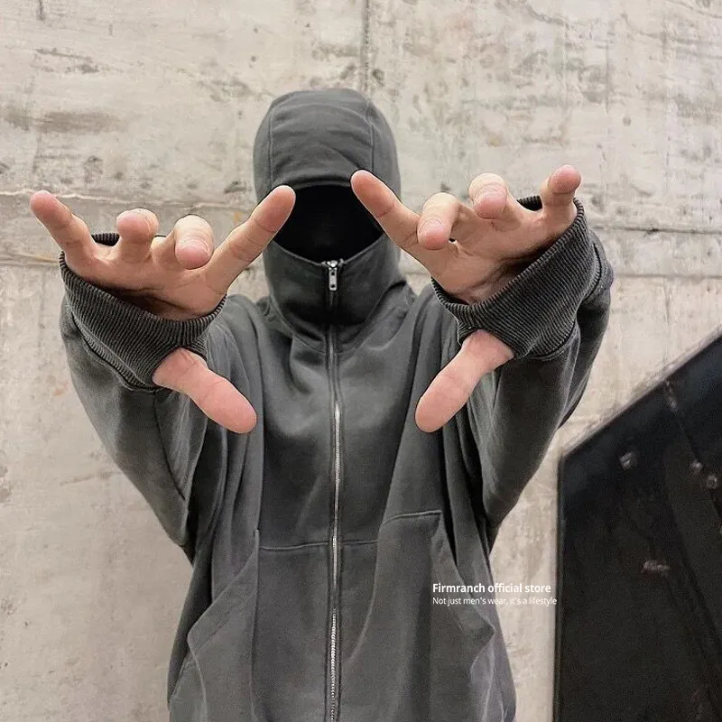 Hommes Down Parkas Firmranch Designer coréen Archive Mode Ninja Zip Up Sweats à capuche Veste Hommes Femmes Haute Qualité Coton À Capuchon Lâche Techwear Manteau 230106