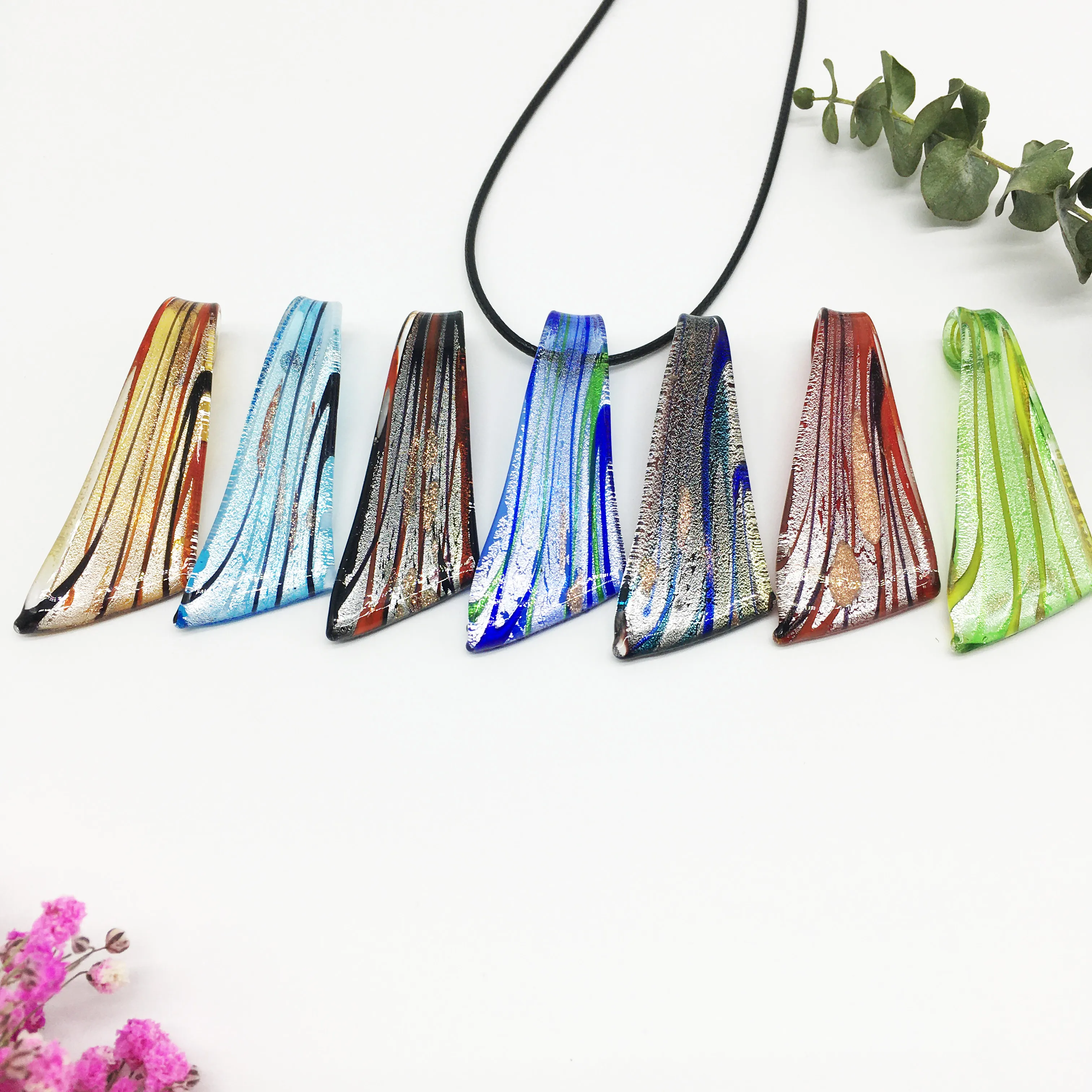 7PCS Blue Pendant Necklace Knife Shapes Colored Murano Glass Lampwork Earrings Jewelry For Women Items Chinese