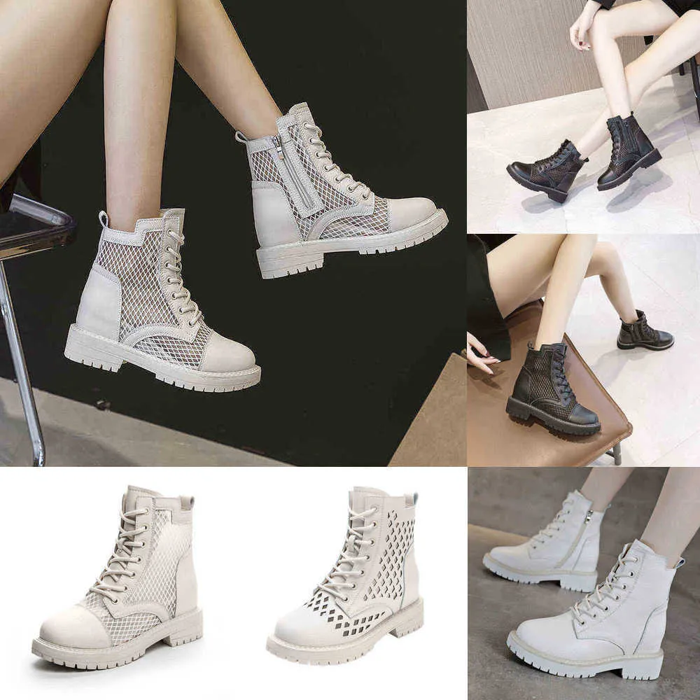 Designer Boots Ankle 2022 Summer Hollow Out Lace Up Martin Women Splicing Sandals Casual Platform Shoes 220401